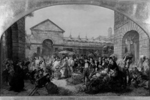 Covent Garden Market-675189. An oil painting showing the early morning bustle of Covent Garden